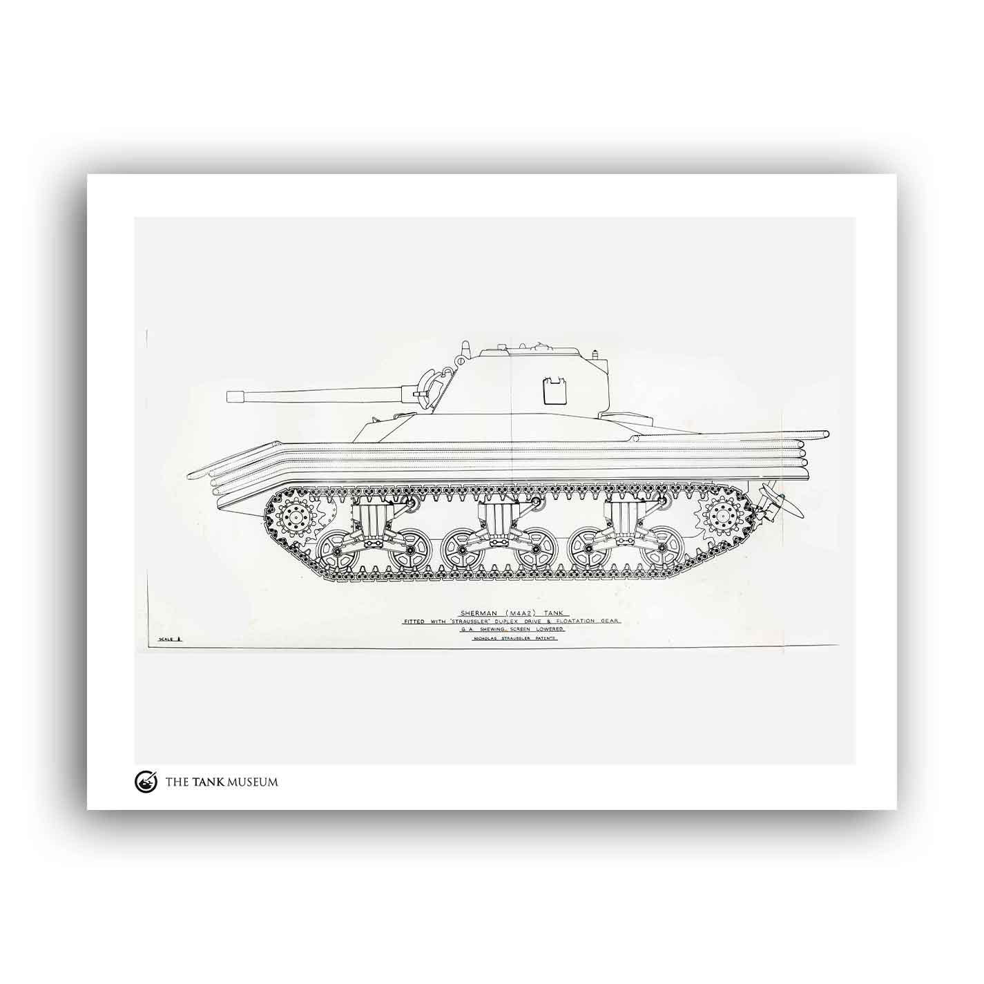 Art Print: M4A2 Sherman III DD Tank Blueprint