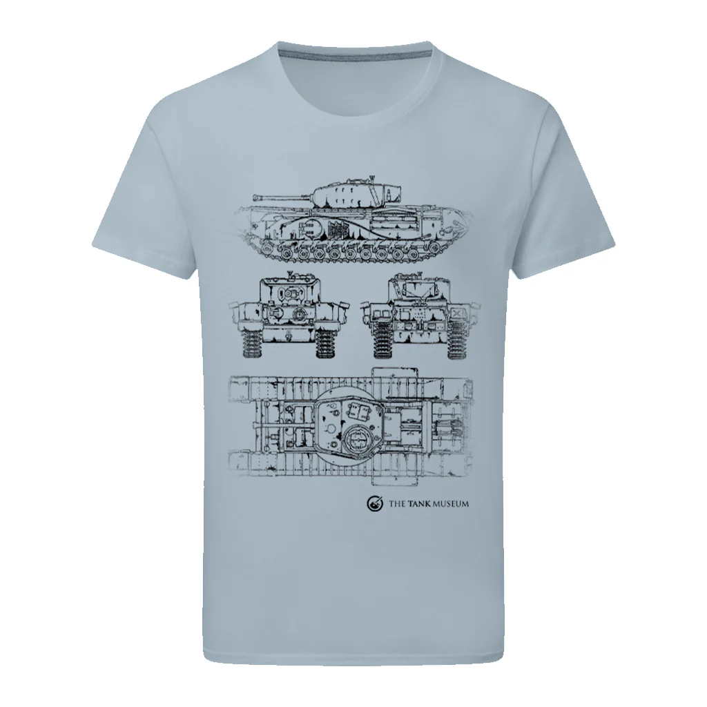 Churchill VII Tank Blueprint T-Shirt - Image 2