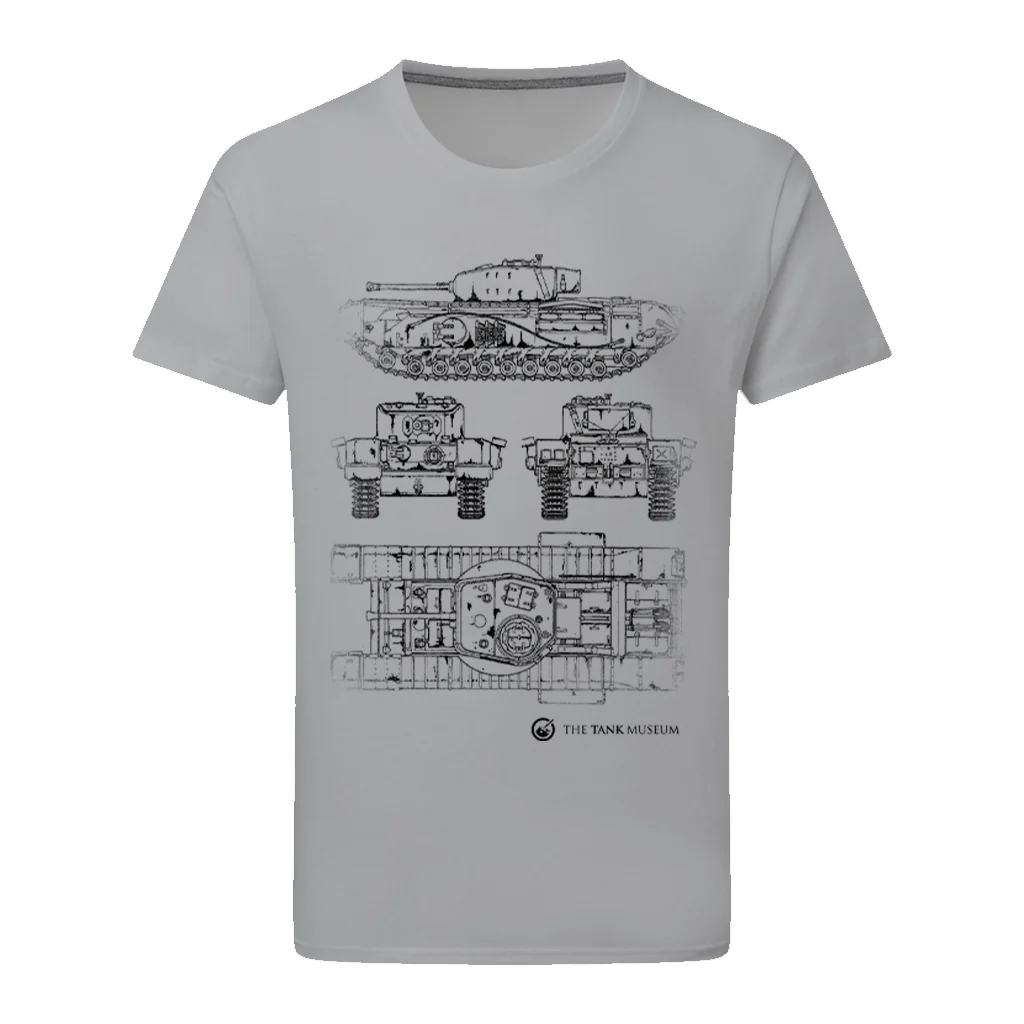 Churchill VII Tank Blueprint T-Shirt - Image 3