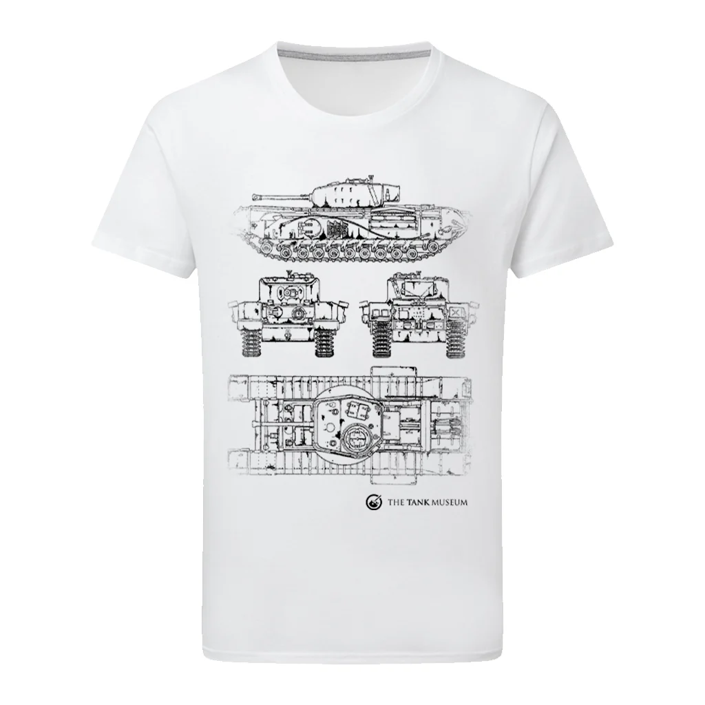 Churchill VII Tank Blueprint T-Shirt - Image 4