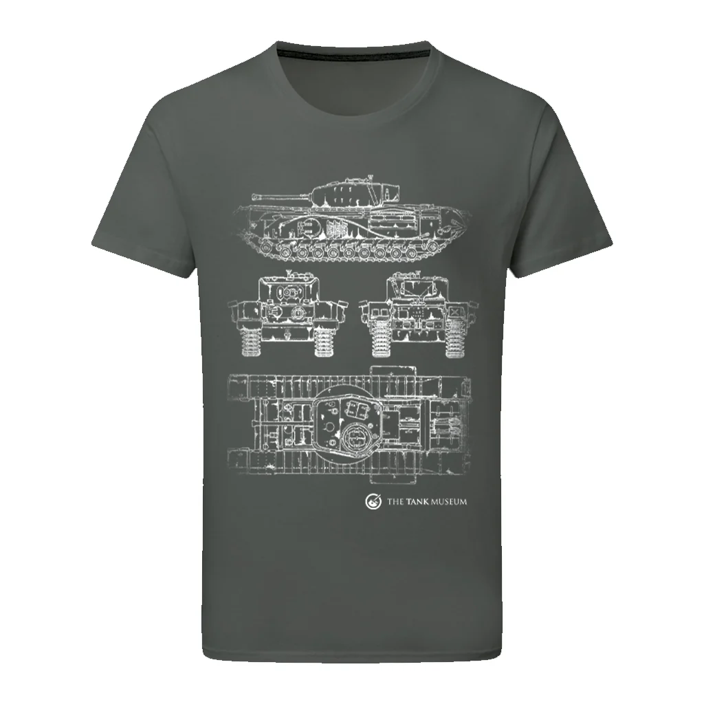Churchill VII Tank Blueprint T-Shirt - Image 7