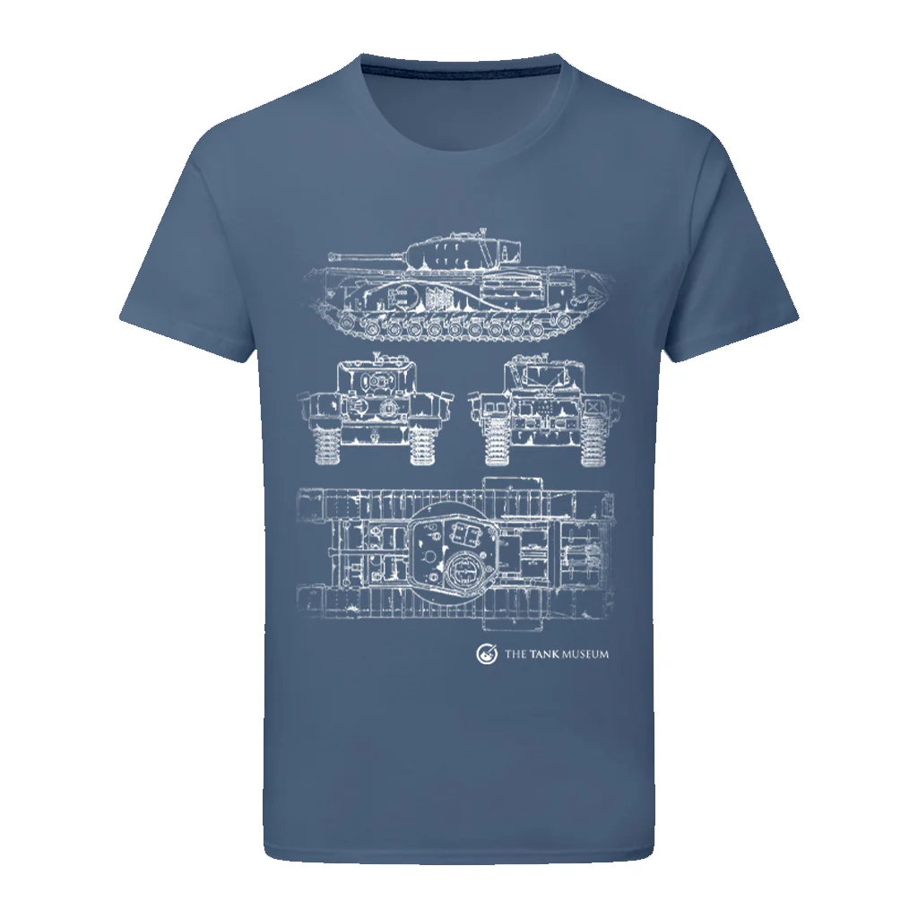 Churchill VII Tank Blueprint T-Shirt - Image 8
