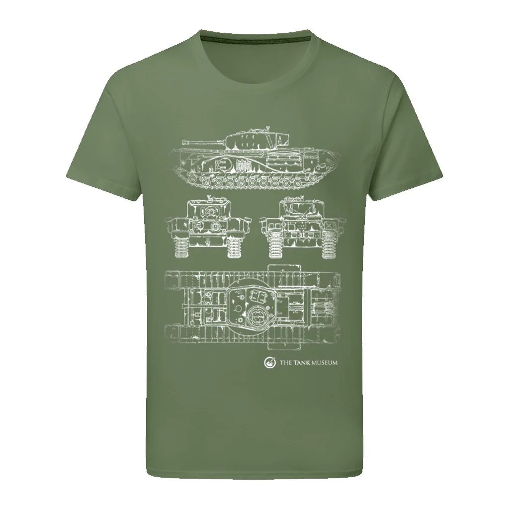 Churchill VII Tank Blueprint T-Shirt - Image 9