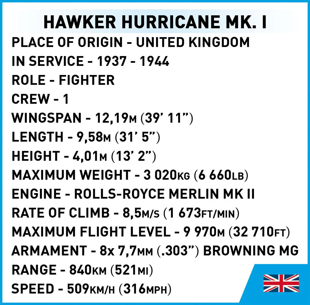 Cobi 1/48 Scale Hawker Hurricane Mk 1 - Image 6