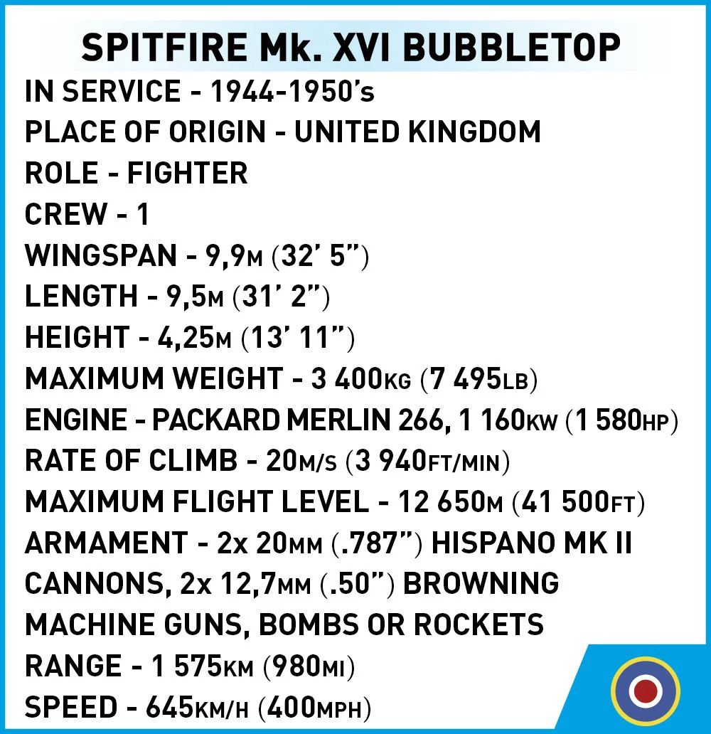 Cobi 1/48 Scale Spitfire Mk 16 Bubbletop - Image 8