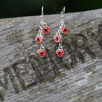Poppy Red Flowers Drop Hook Earrings - Image 2