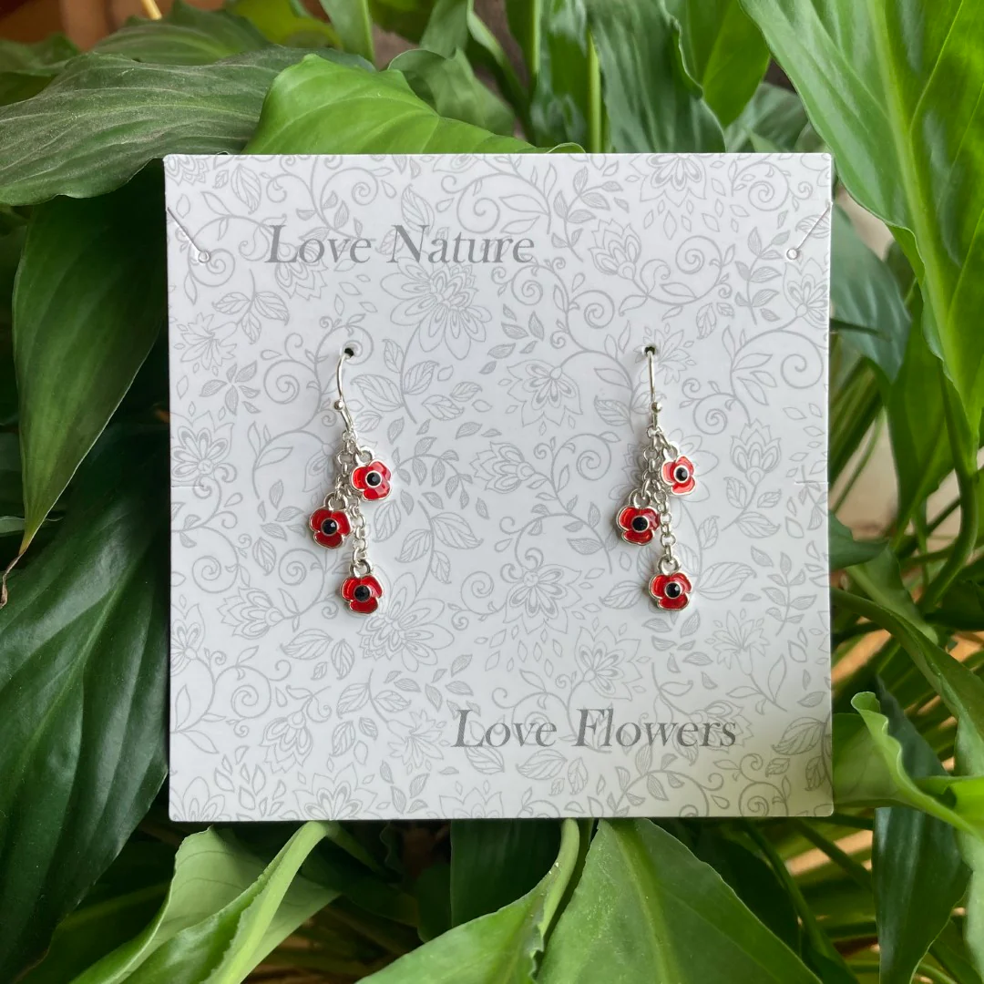 Poppy Red Flowers Drop Hook Earrings - Image 3