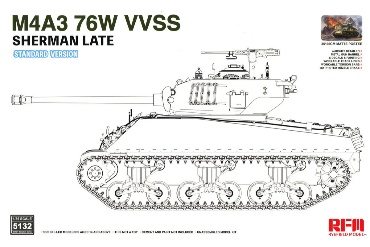 Ryefield model 1/35 M4A3 76W VVSS Sherman Late Standard Kit