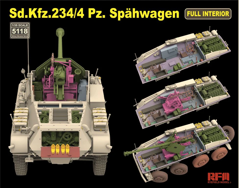 Ryfield 1/35 SDKFZ 234/4 PZ. SPAHWAGEN with full interior - Image 2
