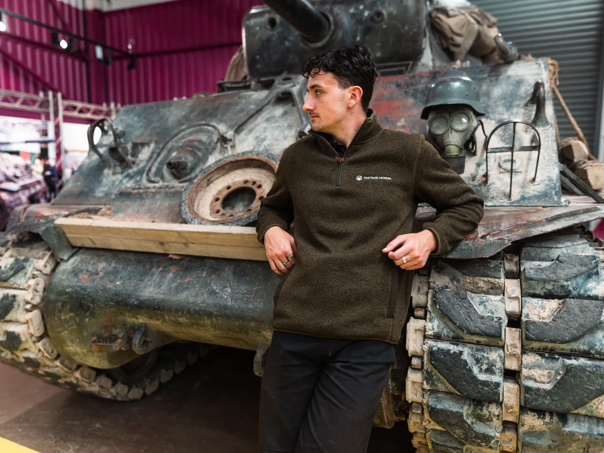 Tank Museum Green Zip Neck Jumper - Image 4